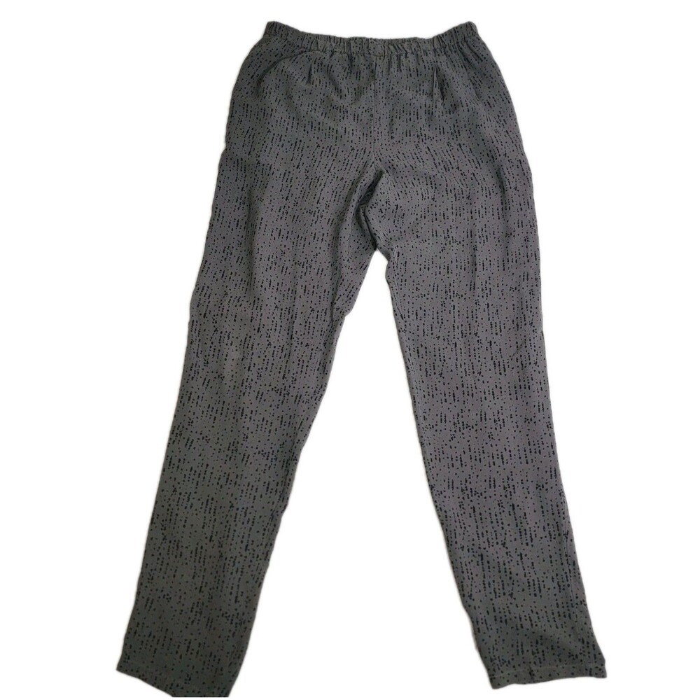 Eileen Fisher 100%‎ Silk Pants Elastic Waist Side Pockets Green Black Sz S